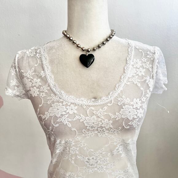 White Lace Top Y2K 2000s Coquette‎ Balletcore Fairycore Small - Picture 2 of 7